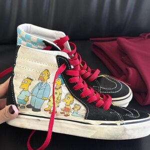 Vans Black and White Sneakers with Red Laces